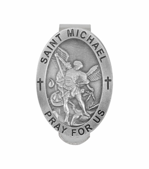 2 Inch Fine Pewter Oval St. Michael, Patron Saint of Police Visor Clip