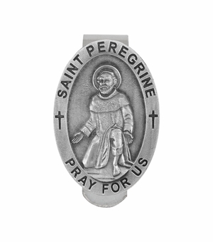 2 Inch Fine Pewter Oval St. Peregrine, Patron Saint of Cancer Visor Clip