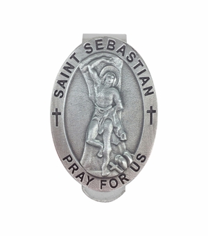2 Inch Fine Pewter Oval St. Sebastian, Patron Saint of Athletes Visor Clip