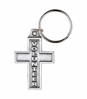 2 x 1-1/2 Inch Fine Pewter Volunteer Cross Key Chain