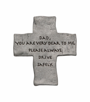 2 x 1-3/4 Inch Fine Pewter Dad "Drive Safely" Cross Visor Clip
