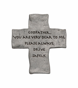 2 x 1-3/4 Inch Fine Pewter Godfather "Drive Safely" Cross Visor Clip