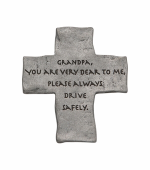 2 x 1-3/4 Inch Fine Pewter Grandpa "Drive Safely" Cross Visor Clip