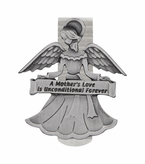 2 X 1-5/8 Inch Fine Pewter Angel with "A Mother's Love is Unconditional Forever" Visor Clip