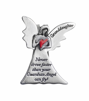 2 x 1-5/8 Inch Fine Pewter Granddaughter "Never Drive Faster Than Your Guardian Angel"  Visor Clip