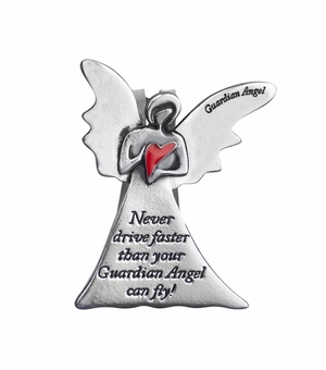 2 x 1-5/8 Inch Fine Pewter Guardian Angel "Please Protect Me" Visor Clip