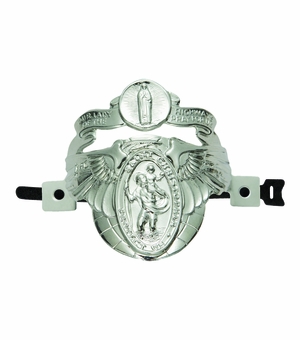 2 x 2 Inch Curved Silver Metal Angel Winged Miraculous and St. Christopher, Patron Saint of Travelers Biker Clip