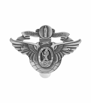 2 x 3 Inch Fine Pewter Winged St. Christopher and Miraculous Mary Visor Clip