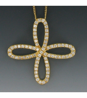 24K Gold/Sterling Silver Crystal Bow Cross with Set Cubic Zirconia Stones