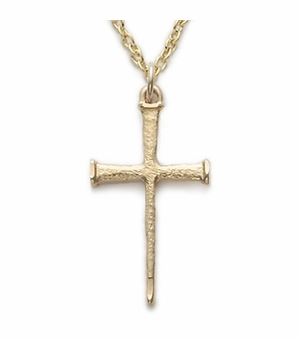 24KT Gold Plated Over Sterling Silver Cross Necklace in a Nail Design