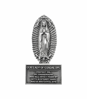 3-1/8 x 1-1/16 Fine Pewter Our Lady of Guadalupe Visor Clip