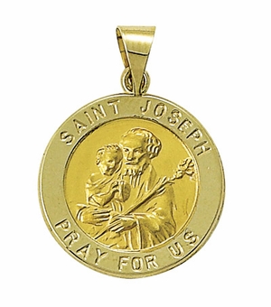 3/4" 14K Gold Round St. Joseph Medal, Patron of Carpenters (Hollow Medal)
