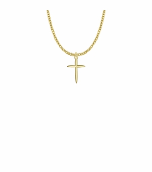 3/4 Inch 14K Gold Plated Over Brass Tapered Cross Necklace
