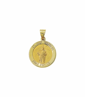 3/4 Inch 14KT Gold Hollow Round St. Jude Medal, Patron Saint of Hopeless Causes and Desperation