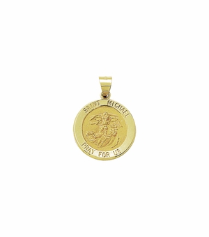 3/4 Inch 14KT Gold Hollow Round St. Michael Medal, Patron Saint of Policemen