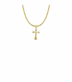 3/4 Inch 14KT Gold Plated Over Sterling Silver Beveled Cross Necklace