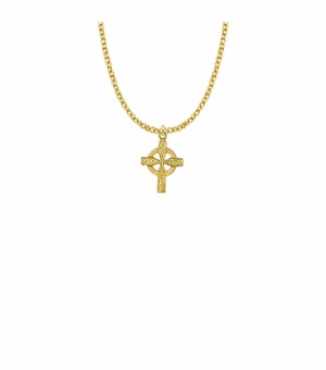3/4 Inch 14KT Gold Plated Over Sterling Silver Hammered Texture Celtic Cross Necklace