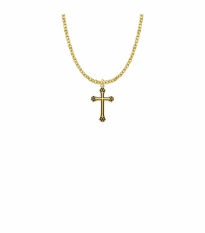 3/4 Inch 18KT Gold Plated Over Sterling Silver Antiqued Budded Ends Cross Necklace