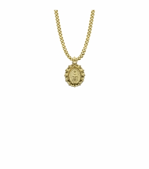 3/4 Inch 18KT Gold Plated Over Sterling Silver Decorative Border Oval Miraculous Medal