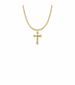 3/4 Inch 18KT Gold Plated Over Sterling Silver Decorative Scroll Crucifix Necklace