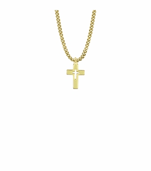 3/4 Inch Brass Gold Plated Boy First Communion Pierced Cross Necklace