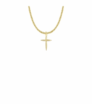 3/4 Inch Brass Gold Plated Girl Pointed First Communion Cross Necklace