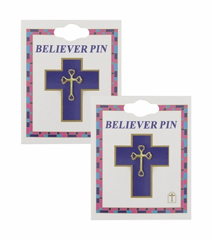 3/4 Inch Gold Cross Pin with Heart Shaped Endpoints on Believer Card-Pack of 2