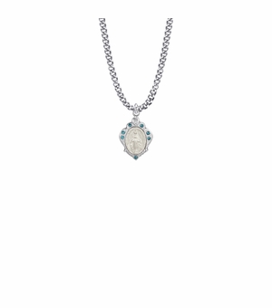 3/4 Inch Silver Filled Decorative Border Miraculous Medal with May Birthstone Crystal Stones
