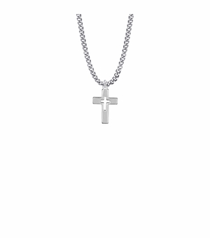3/4 Inch Silver Plated Boy First Communion Pierced Cross Necklace