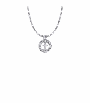 3/4 Inch Silver Plated Circle with Cubic Zirconia Stones and Cross Necklace