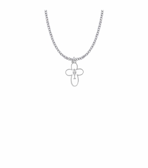 3/4 Inch Silver Plated Round Enameled Cross and Centered Chalice Necklace