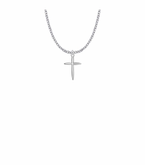 3/4 Inch Silver Plated Tapered Cross Necklace