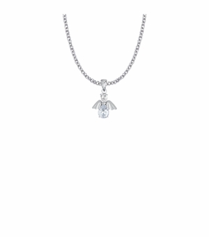 3/4 Inch Sterling Silver and Glass Crystal April Birthstone Angel Necklace