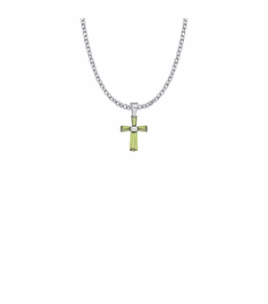 3/4 Inch Sterling Silver and Glass Crystal August Birthstone Baguette Cross Necklace