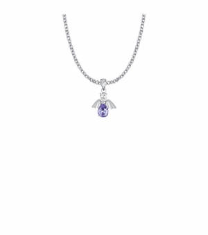 3/4 Inch Sterling Silver and Glass Crystal February Birthstone Angel Necklace