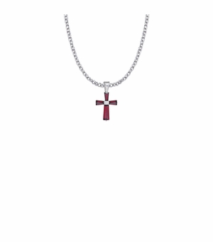 3/4 Inch Sterling Silver and Glass Crystal January Birthstone Baguette Cross Necklace