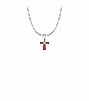 3/4 Inch Sterling Silver and Glass Crystal July Birthstone Baguette Cross Necklace