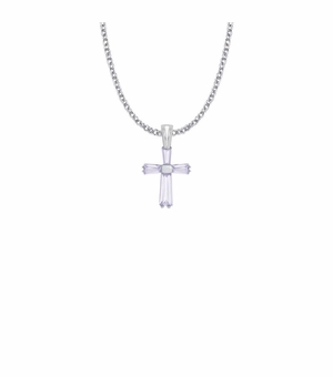 3/4 Inch Sterling Silver and Glass Crystal June Birthstone Baguette Cross Necklace