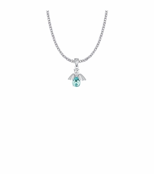 3/4 Inch Sterling Silver and Glass Crystal March Birthstone Angel Necklace