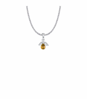 3/4 Inch Sterling Silver and Glass Crystal November Birthstone Angel Necklace