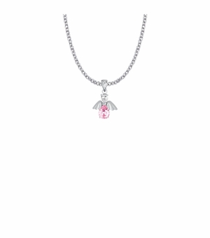 3/4 Inch Sterling Silver and Glass Crystal October Birthstone Angel Necklace