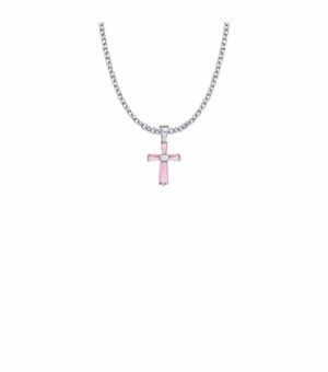 3/4 Inch Sterling Silver and Glass Crystal October Birthstone Baguette Cross Necklace