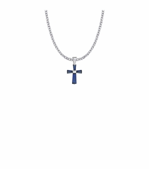 3/4 Inch Sterling Silver and Glass Crystal September Birthstone Baguette Cross Necklace