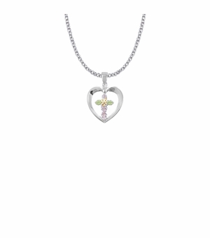 3/4 Inch Sterling Silver and Gold Enameled Heart with Inner Cross Necklace