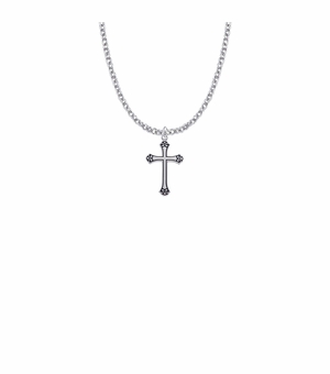 3/4 Inch Sterling Silver Antiqued Budded Ends Cross Necklace