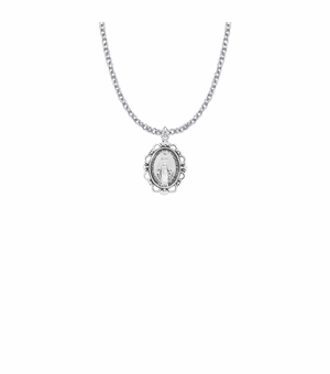 3/4 Inch Sterling Silver Antiqued Filigree Oval Miraculous Medal