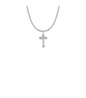 3/4 Inch Sterling Silver Antiqued Scroll Ends Crucifix Necklace