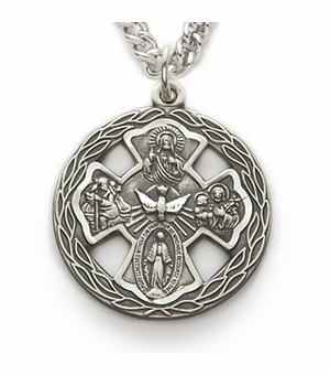 3/4 Inch Sterling Silver Antiqued Wreath Border Five Way Medal