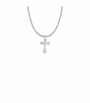 3/4 Inch Sterling Silver Budded and Pointed Ends Cross Necklace