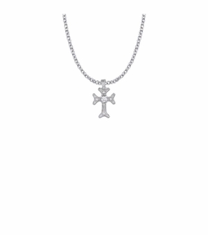 3/4 Inch Sterling Silver Budded Ends and Crystal CZ Stone Cross Necklace